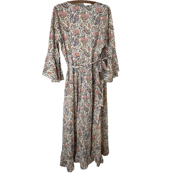 TALISMAN Vintage Lotus Floral Print Ruffle Detail Carly Wrap Dress Size Large - Picture 6 of 16